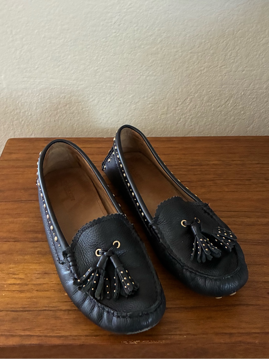 Coach Black Leather Norfolk Studded With Tassels Slip On Loafer